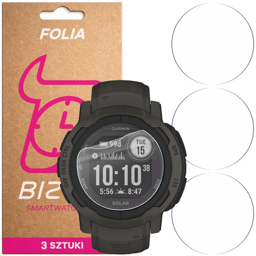 Folia ochronna na ekran zegarka Bizon Watch Film HydroFlex do Garmin Instinct 2 Solar, 3 sztuki
