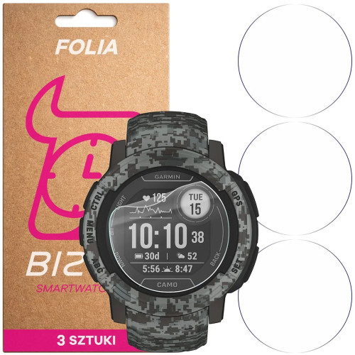 Folia ochronna na ekran zegarka Bizon Watch Film HydroFlex do Garmin Instinct 2X Solar, 3 sztuki