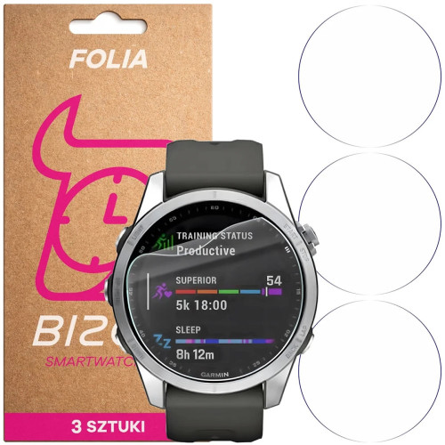 Folia ochronna na ekran zegarka Bizon Watch Film HydroFlex do Garmin Fenix 7S, 3 sztuki