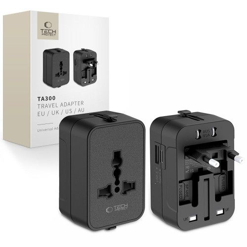 Adapter podróżny Tech-Protect TA300 Travel Adapter EU / UK / US / AU Black