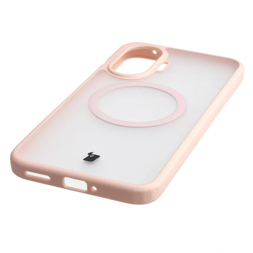 Etui z pierścieniem magnetycznym + szkło hartowane Bizon MatteO Pack do Xiaomi POCO F7, przydymione-różowe