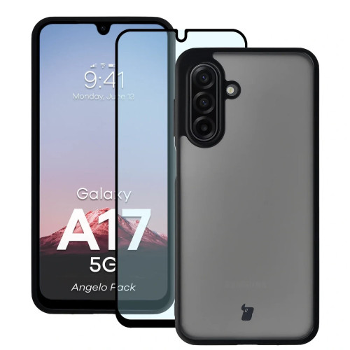 Etui + szkło hartowane Bizon Angelo Pack do Galaxy A17 5G, przydymione z czarną ramką