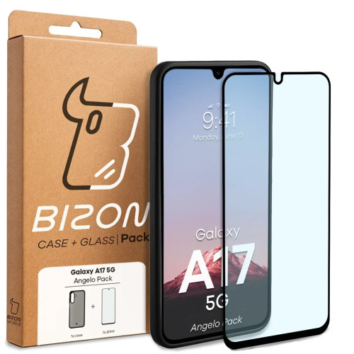 Etui + szkło hartowane Bizon Angelo Pack do Galaxy A17 5G, przydymione z czarną ramką