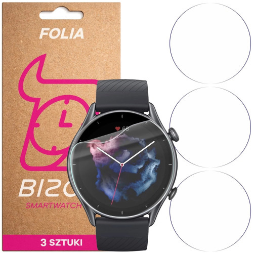 Folia ochronna na ekran zegarka Bizon Watch Film HydroFlex do Amazfit GTR 3, 3 sztuki
