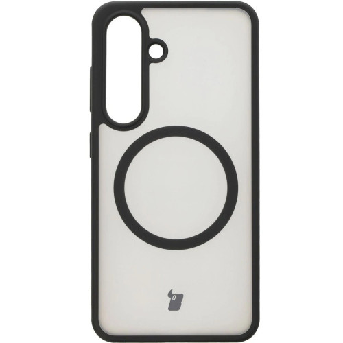 Etui z pierścieniem magnetycznym + szkło hartowane Bizon MatteO Pack do Galaxy S25, przydymione-czarne