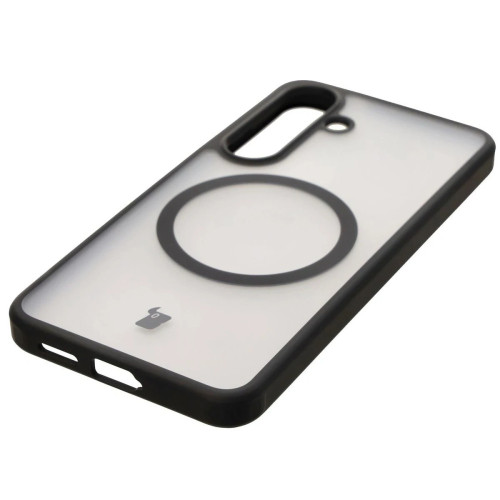 Etui z pierścieniem magnetycznym + szkło hartowane Bizon MatteO Pack do Galaxy S25, przydymione-czarne
