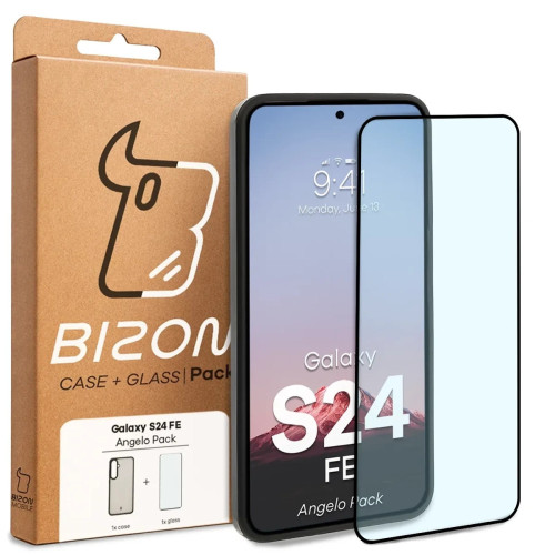 Etui + szkło hartowane Bizon Angelo Pack do Galaxy S24 FE, przydymione z czarną ramką