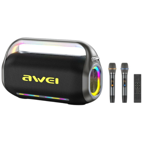 Kabelloser Lautsprecher AWEI KT20 400W Bluetooth 5.3 tragbar mit Karaoke-Set schwarz