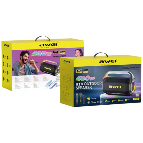 Kabelloser Lautsprecher AWEI KT20 400W Bluetooth 5.3 tragbar mit Karaoke-Set schwarz
