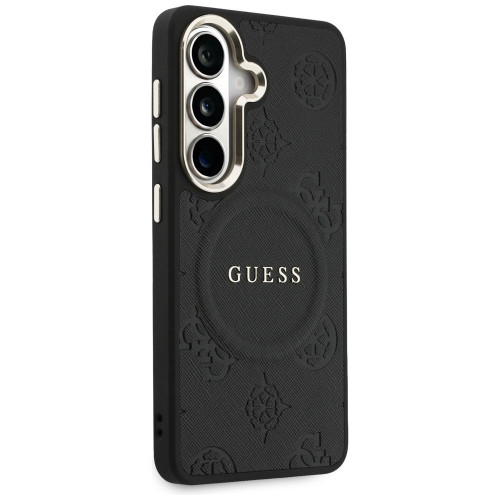 Etui Guess Saffiano Peony Embossed Ring MagSafe do Samsung Galaxy S26+ czarny