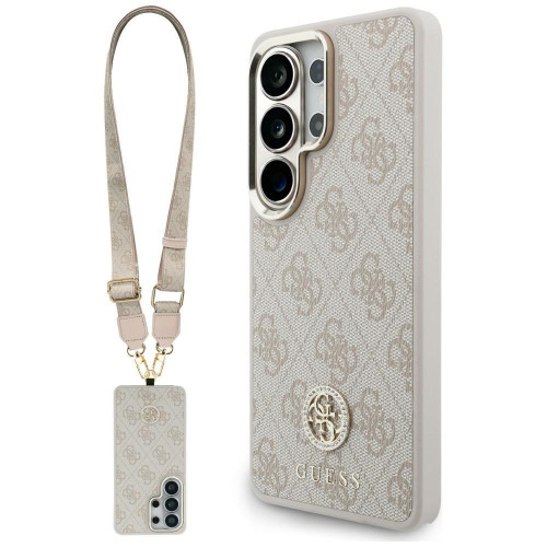Zestaw Etui + Smycz Guess 4G Big         Rhinestone Triangle Strap MagSafe do Samsung Galaxy S26 Ultra różowy