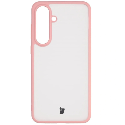 Etui + szkło hartowane Bizon Angelo Pack do Galaxy S25 FE, przydymione z jasnoróżową ramką