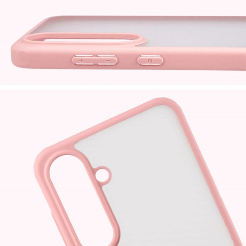 Etui + szkło hartowane Bizon Angelo Pack do Galaxy S25 FE, przydymione z jasnoróżową ramką