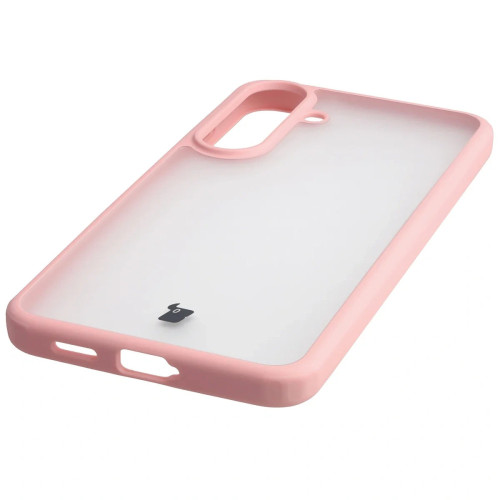 Etui + szkło hartowane Bizon Angelo Pack do Galaxy S25 FE, przydymione z jasnoróżową ramką