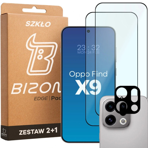 2x Szkło + szybka na aparat Bizon Edge Pack do Oppo Find X9