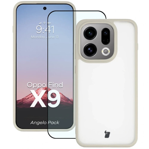 Etui + szkło hartowane Bizon Angelo Pack do Oppo Find X9, przydymione z beżową ramką