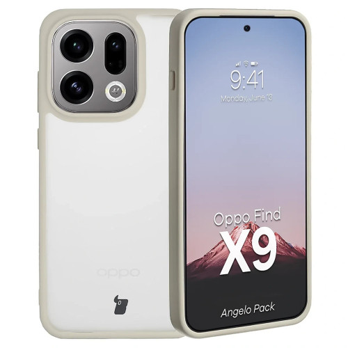 Etui + szkło hartowane Bizon Angelo Pack do Oppo Find X9, przydymione z beżową ramką