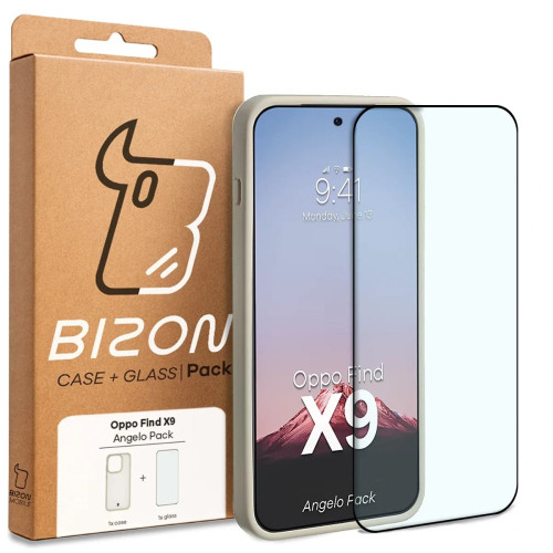 Etui + szkło hartowane Bizon Angelo Pack do Oppo Find X9, przydymione z beżową ramką