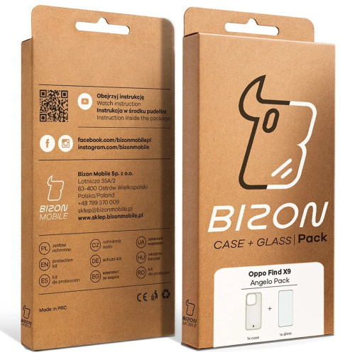 Etui + szkło hartowane Bizon Angelo Pack do Oppo Find X9, przydymione z beżową ramką