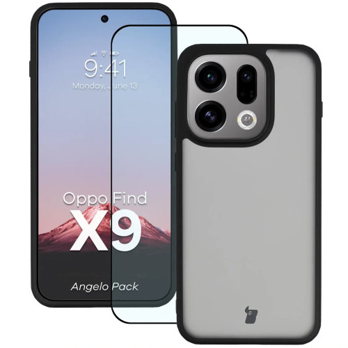 Etui + szkło hartowane Bizon Angelo Pack do Oppo Find X9, przydymione z czarną ramką