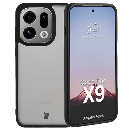 Etui + szkło hartowane Bizon Angelo Pack do Oppo Find X9, przydymione z czarną ramką