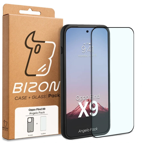 Etui + szkło hartowane Bizon Angelo Pack do Oppo Find X9, przydymione z czarną ramką