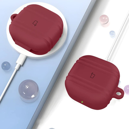 Silikonowe etui z karabińczykiem Bizon Case Headphone Silicone do Galaxy Buds 4 / 4 Pro, burgundowe