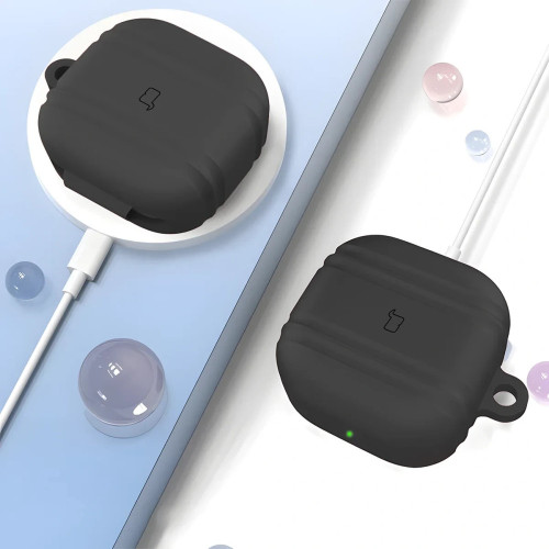 Silikonowe etui z karabińczykiem Bizon Case Headphone Silicone do Galaxy Buds 4 / 4 Pro, czarne