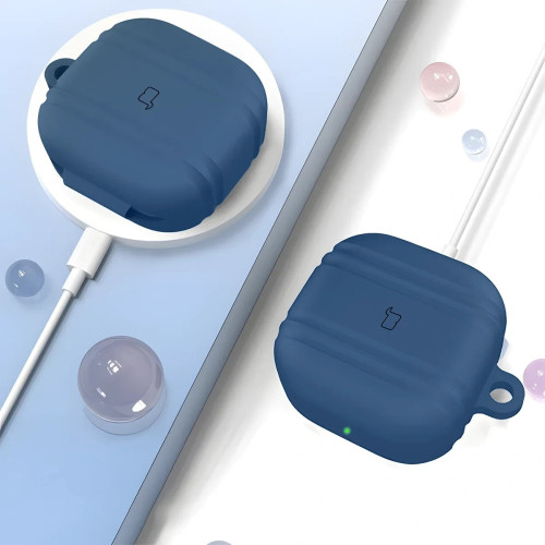 Silikonowe etui z karabińczykiem Bizon Case Headphone Silicone do Galaxy Buds 4 / 4 Pro, granatowe