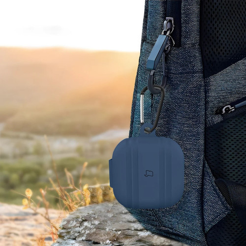 Silikonowe etui z karabińczykiem Bizon Case Headphone Silicone do Galaxy Buds 4 / 4 Pro, granatowe