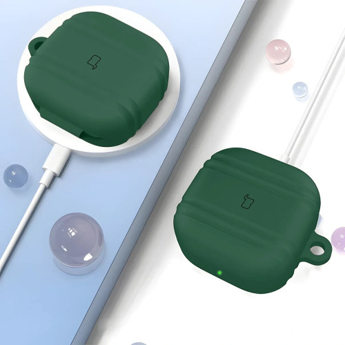 Silikonhülle mit Karabiner Bizon Case Headphone Silicone für Galaxy Buds 4 / 4 Pro, dunkelgrün