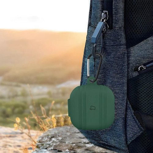 Silikonhülle mit Karabiner Bizon Case Headphone Silicone für Galaxy Buds 4 / 4 Pro, dunkelgrün