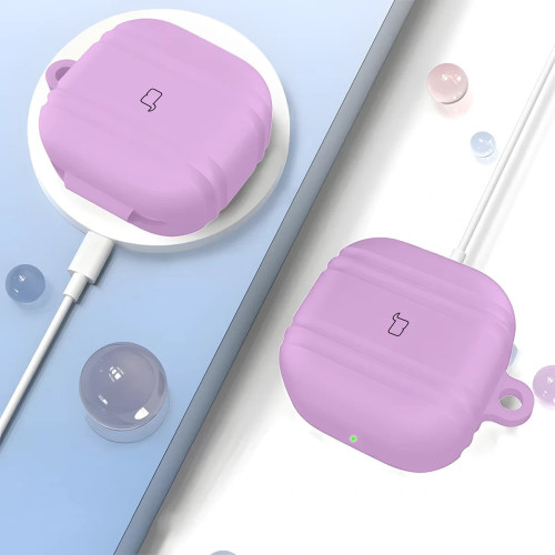 Silicone Hülle mit Karabiner Bizon Case Headphone Silicone für Galaxy Buds 4 / 4 Pro, helllila