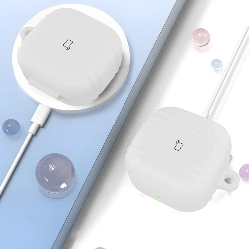 Silikonowe etui z karabińczykiem Bizon Case Headphone Silicone do Galaxy Buds 4 / 4 Pro, białe