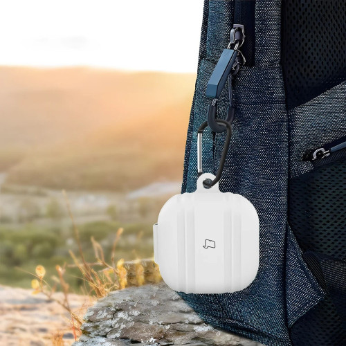 Silikonowe etui z karabińczykiem Bizon Case Headphone Silicone do Galaxy Buds 4 / 4 Pro, białe