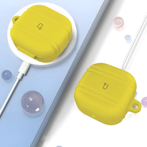 Silikonowe etui z karabińczykiem Bizon Case Headphone Silicone do Galaxy Buds 4 / 4 Pro, żółte