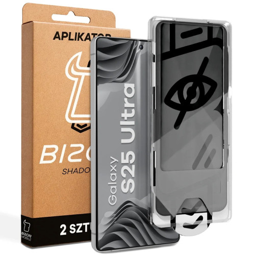 Szkło prywatyzujące z ramką aplikacyjną Bizon Glass Aplikator Shadow do Galaxy S25 Ultra, 2 zestawy