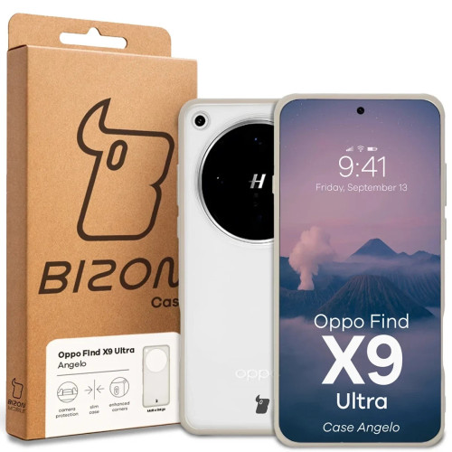 Etui Bizon Case Angelo do Oppo Find X9 Ultra, półprzezroczyste z beżową ramką
