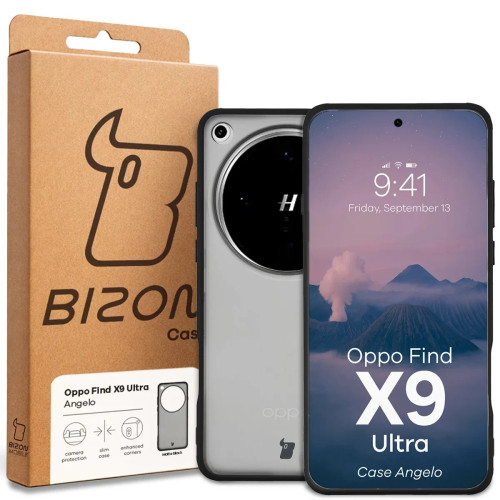Etui Bizon Case Angelo do Oppo Find X9 Ultra, przydymione z czarną ramką