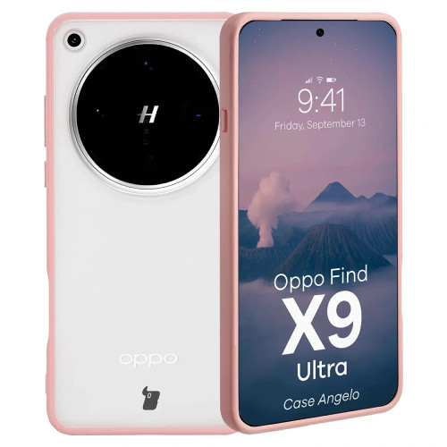 Etui Bizon Case Angelo do Oppo Find X9 Ultra, półprzezroczyste z jasnoróżową ramką