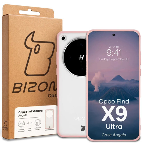 Etui Bizon Case Angelo do Oppo Find X9 Ultra, półprzezroczyste z jasnoróżową ramką