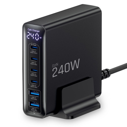 Ładowarka sieciowa Tech-Protect DC240W-GAN 6-port Desktop Charger PD 240W / QC3.0 Black