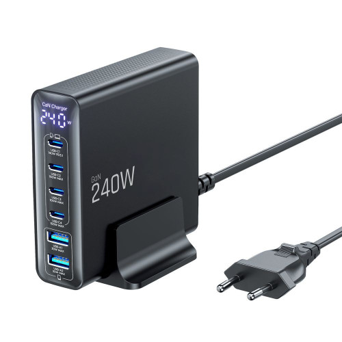 Ładowarka sieciowa Tech-Protect DC240W-GAN 6-port Desktop Charger PD 240W / QC3.0 Black