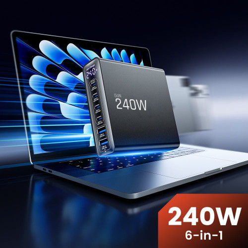 Ładowarka sieciowa Tech-Protect DC240W-GAN 6-port Desktop Charger PD 240W / QC3.0 Black