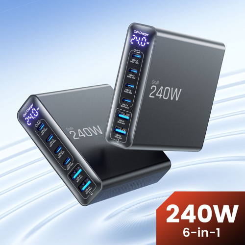 Ładowarka sieciowa Tech-Protect DC240W-GAN 6-port Desktop Charger PD 240W / QC3.0 Black
