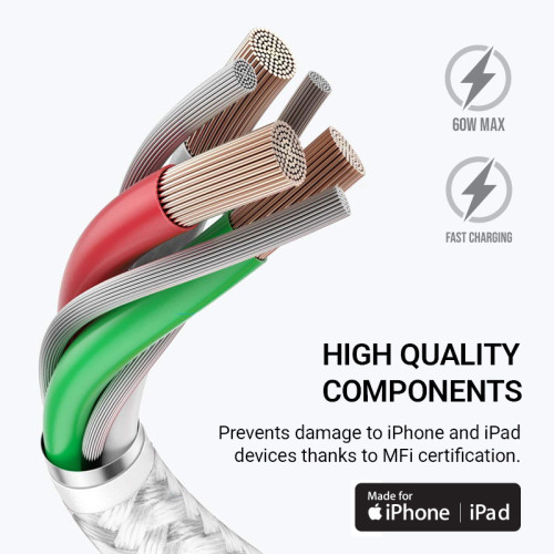 Crong Armor Link USB-C / Lightning Fast Charging Cable 150cm (white)