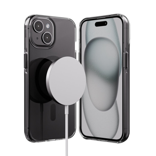 Etui Crong Clear MAG Pro für Apple iPhone 15 MagSafe (schwarz)