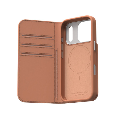Leather 3-in-1 case with flap Moshi Overture MagSafe for Apple iPhone 17 Pro (Misty Coral)