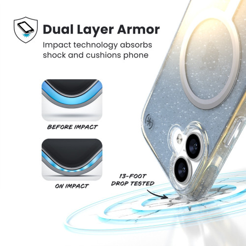 Speck Presidio Lux MagSafe case for Apple iPhone 17 (Hyper Mirror Glitter / Silver Metallic)