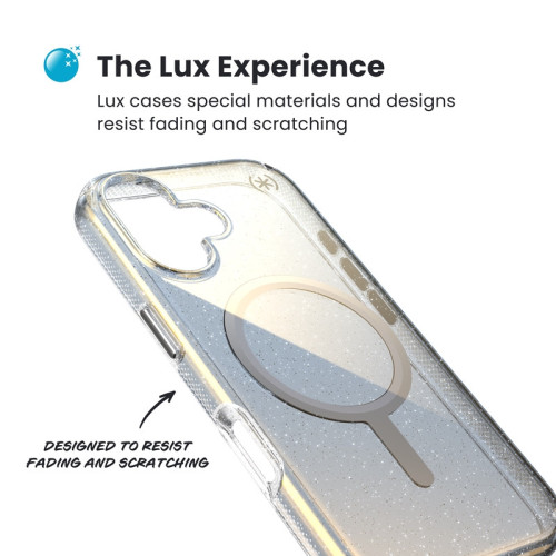 Speck Presidio Lux MagSafe case for Apple iPhone 17 (Hyper Mirror Glitter / Silver Metallic)